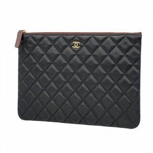 CHANEL Black Caviar Leather Clutch Bag